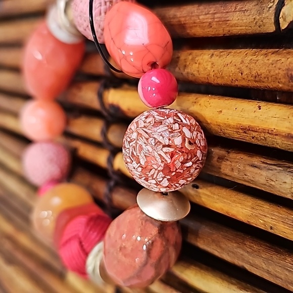 Chico's Coral & Burnt Orange‎ Beads + Baubles Stretch Bracelet - Picture 7 of 8